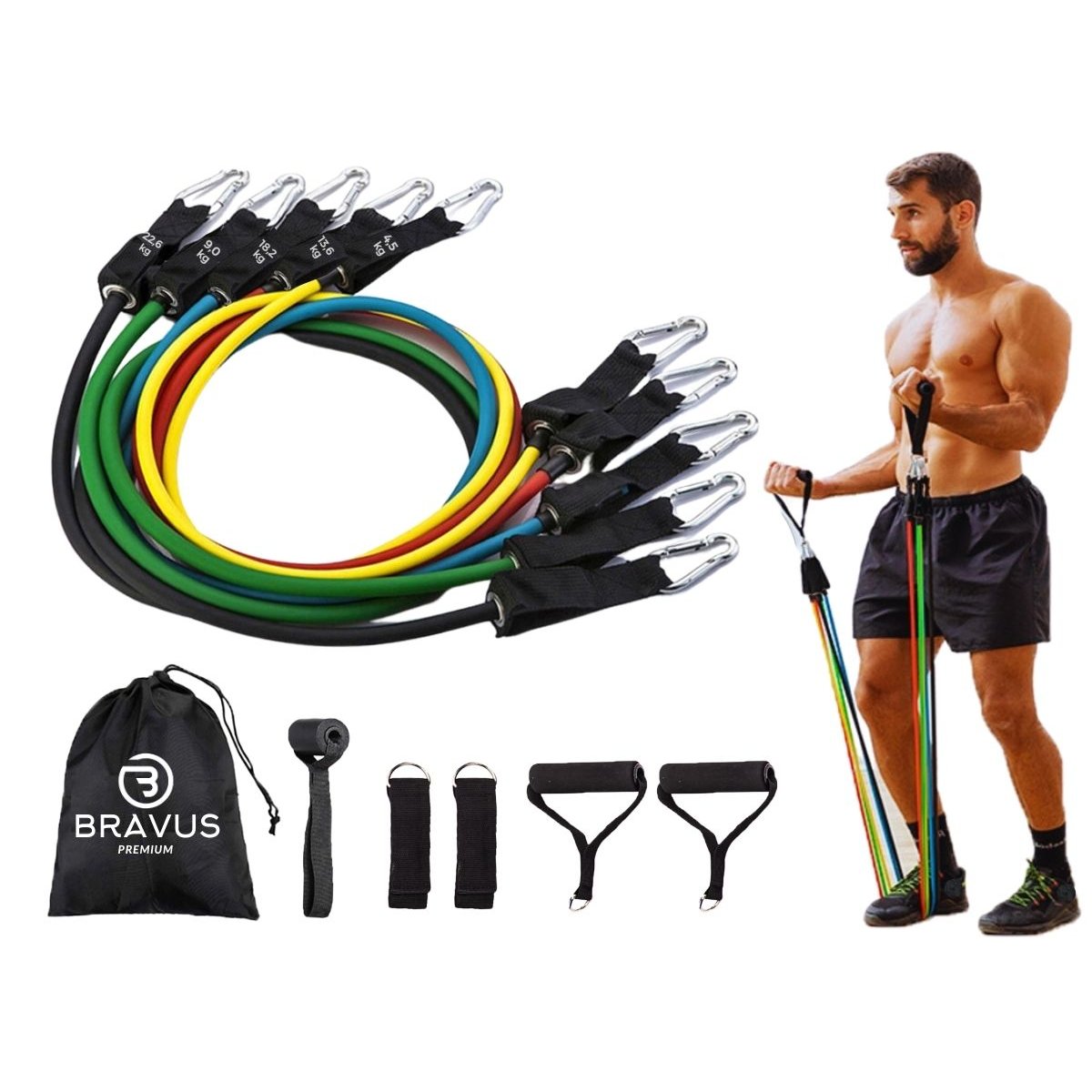 Kit Tubing Premium 68kg Elástico Extensor Bravus