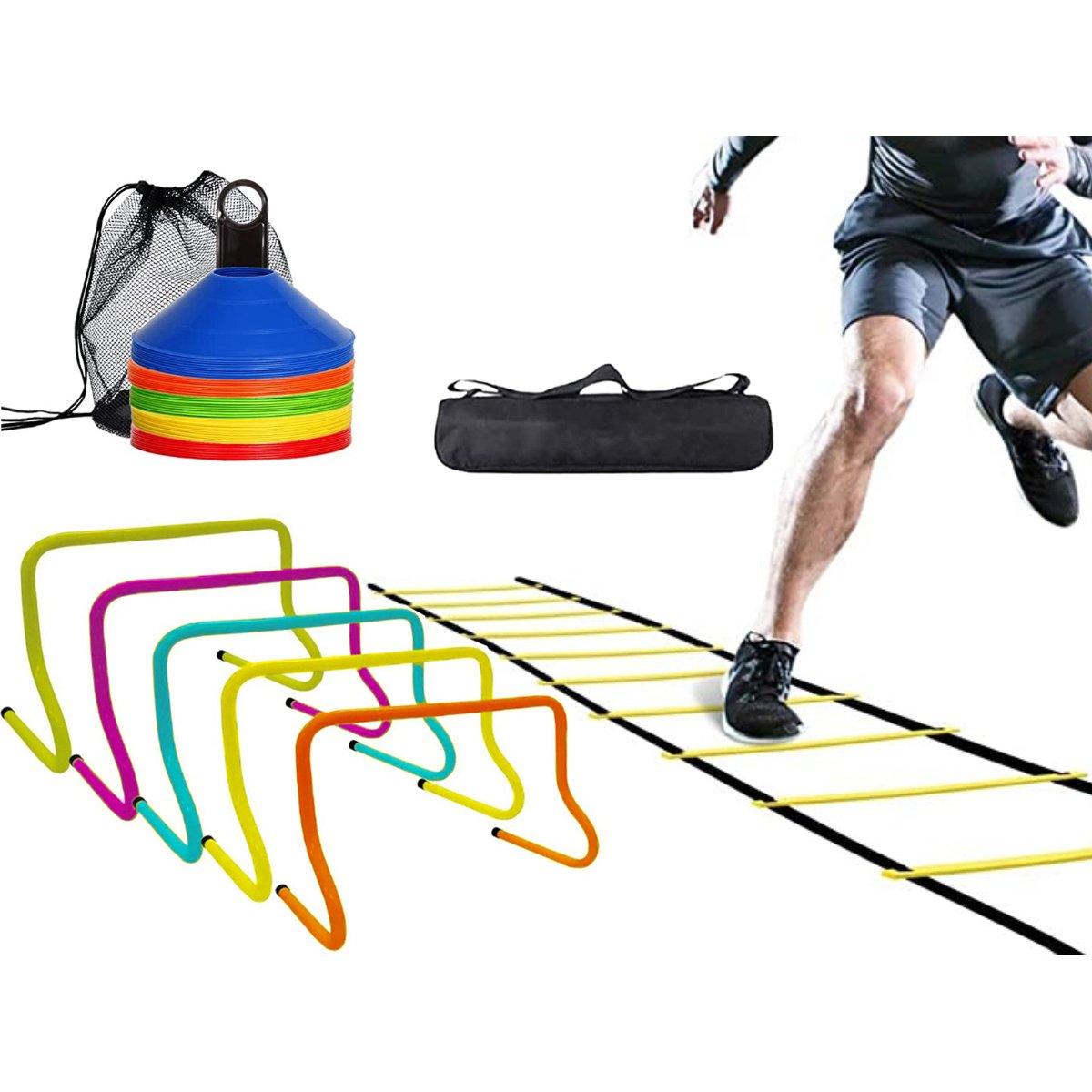 Kit Multifuncional Cone de Treinamento, Escada de agilidade e Barreiras de obstaculo.