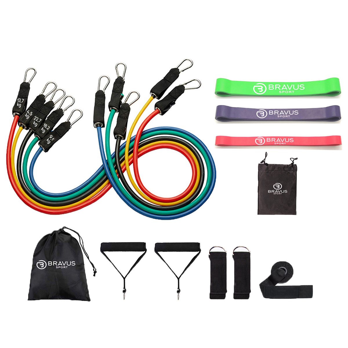 Kit Tubing Pro 11 Peças com 3 Super Mini Bands Bravus Sport Exercício Funcional