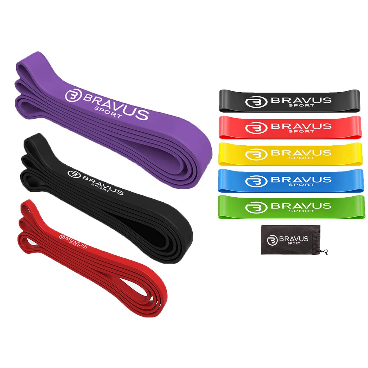 Kit Super Band Leve, Média e Forte  e 5 Mini Bands Elástico Extensor Exercício Bravus