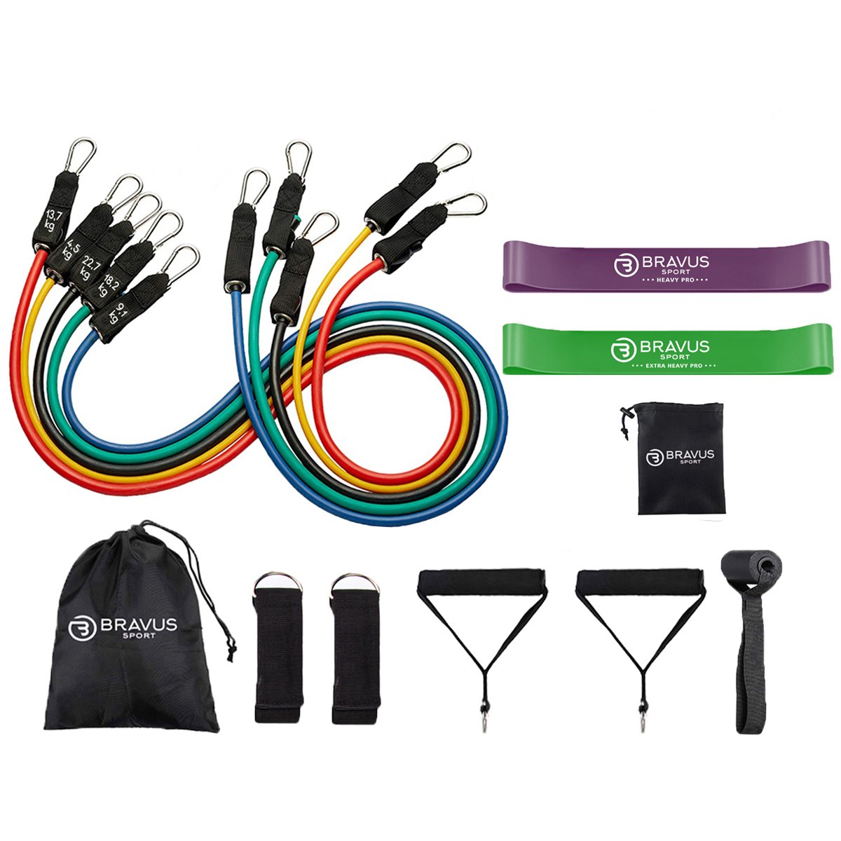 Kit Tubing Pro Elástico Extensor 68kg com Dupla de Mini Bands Forte e Super Forte Bravus