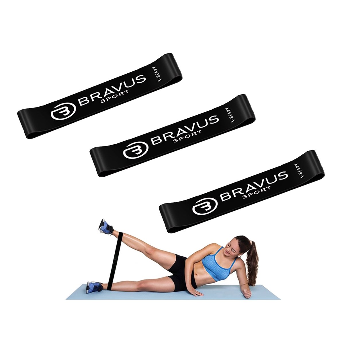 Kit 3 Mini Bands Pretas Bravus Sport – Resistência Super Forte