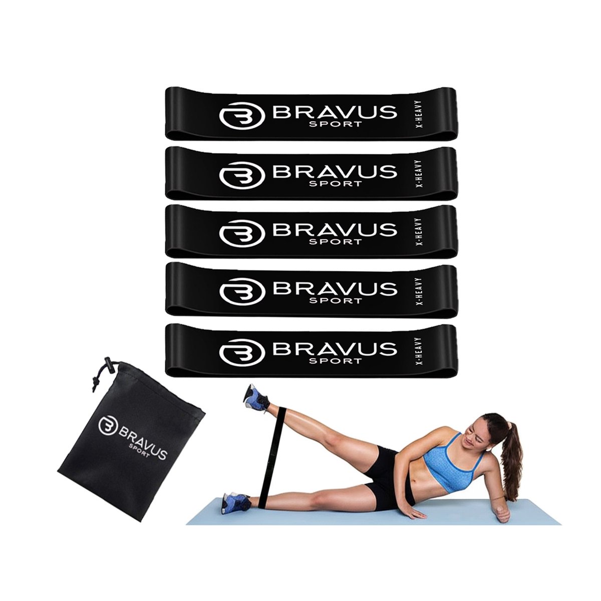 Kit 5 Mini Bands Pretas Bravus Sport – Resistência Super Forte